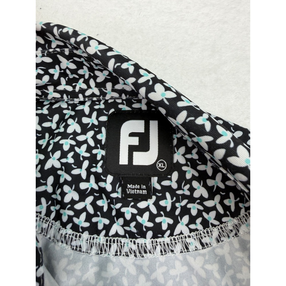 Footjoy Mens Golf Polo Shirt XL Black White Floral Print Stoney Creek Golf Club - Picture 4 of 9